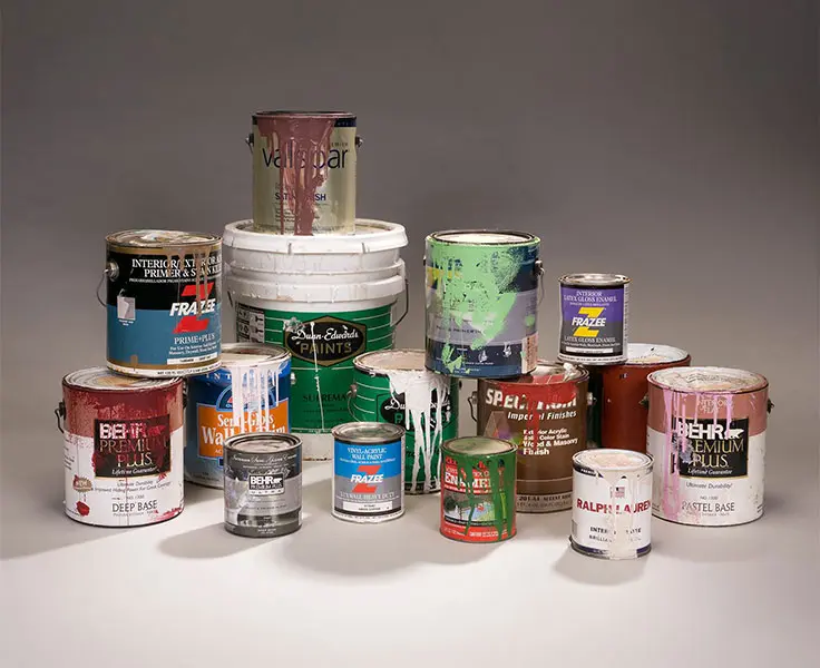 Leftover paint cans collected for recycling at Amazon Paint